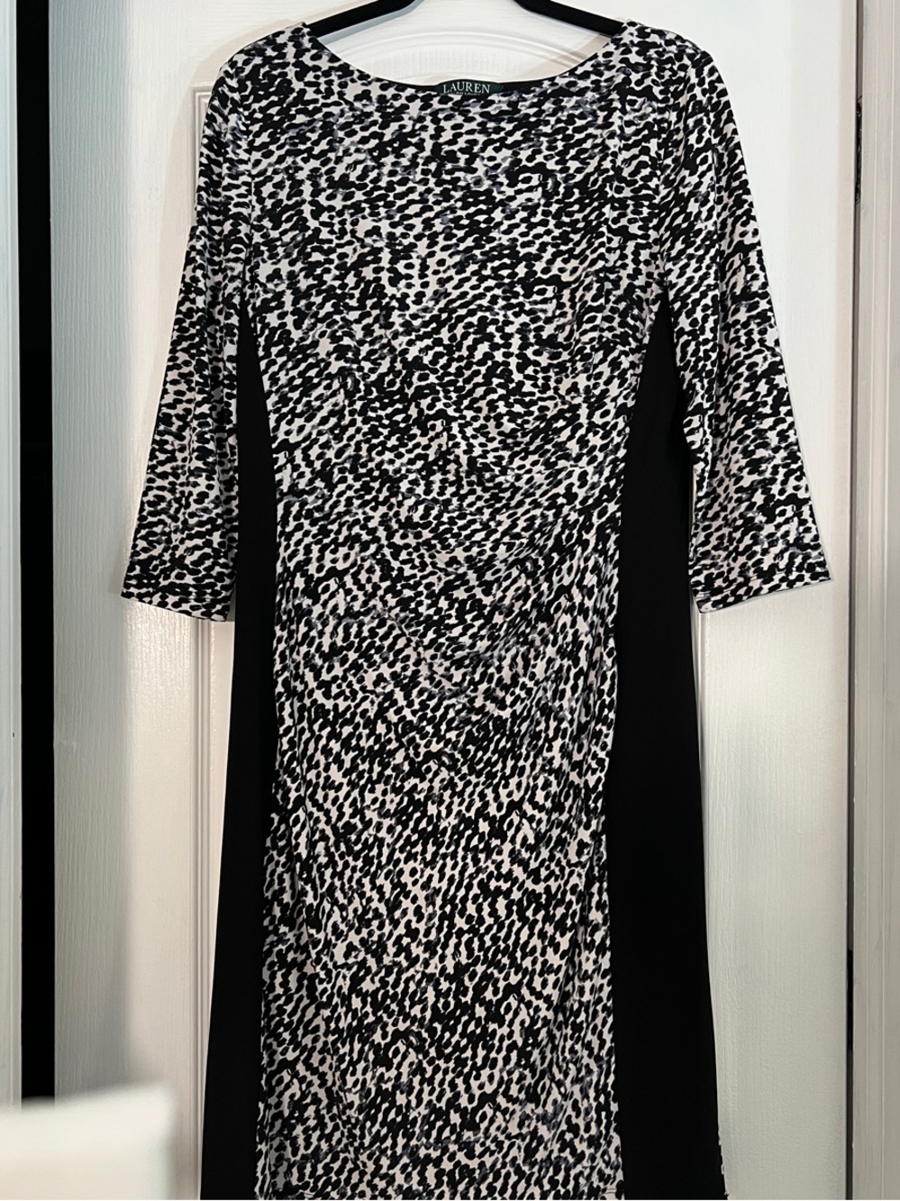 Lauren Ralph Lauren Animal Print Colorblock Ruched Sheath Dress Fits M